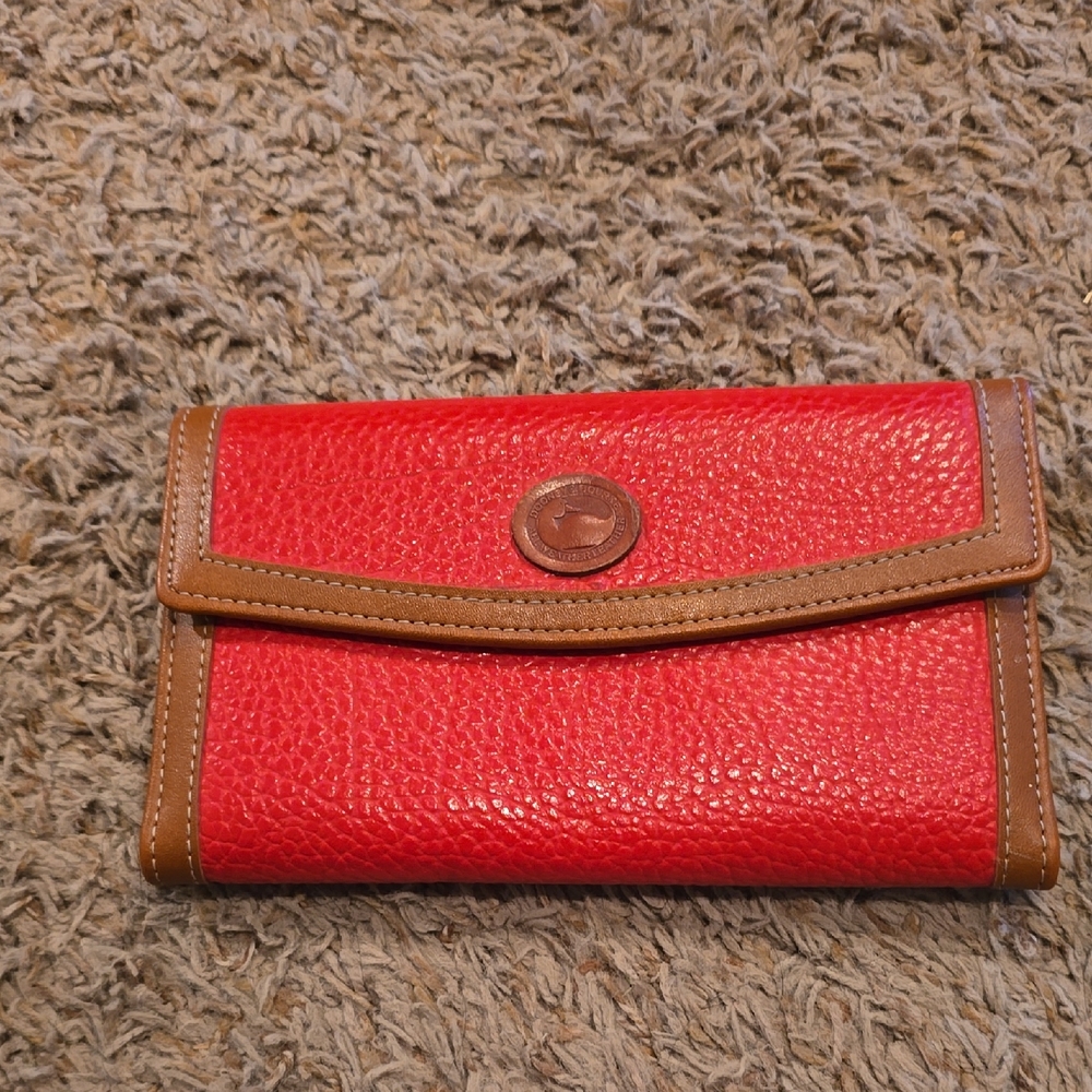 Dooney & Bourke Red Leather Continental Wallet with Tan Trim